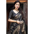 Women's Cotton Silk Printed Saree With Unstitched Blouse 5.5Mtr (Black)