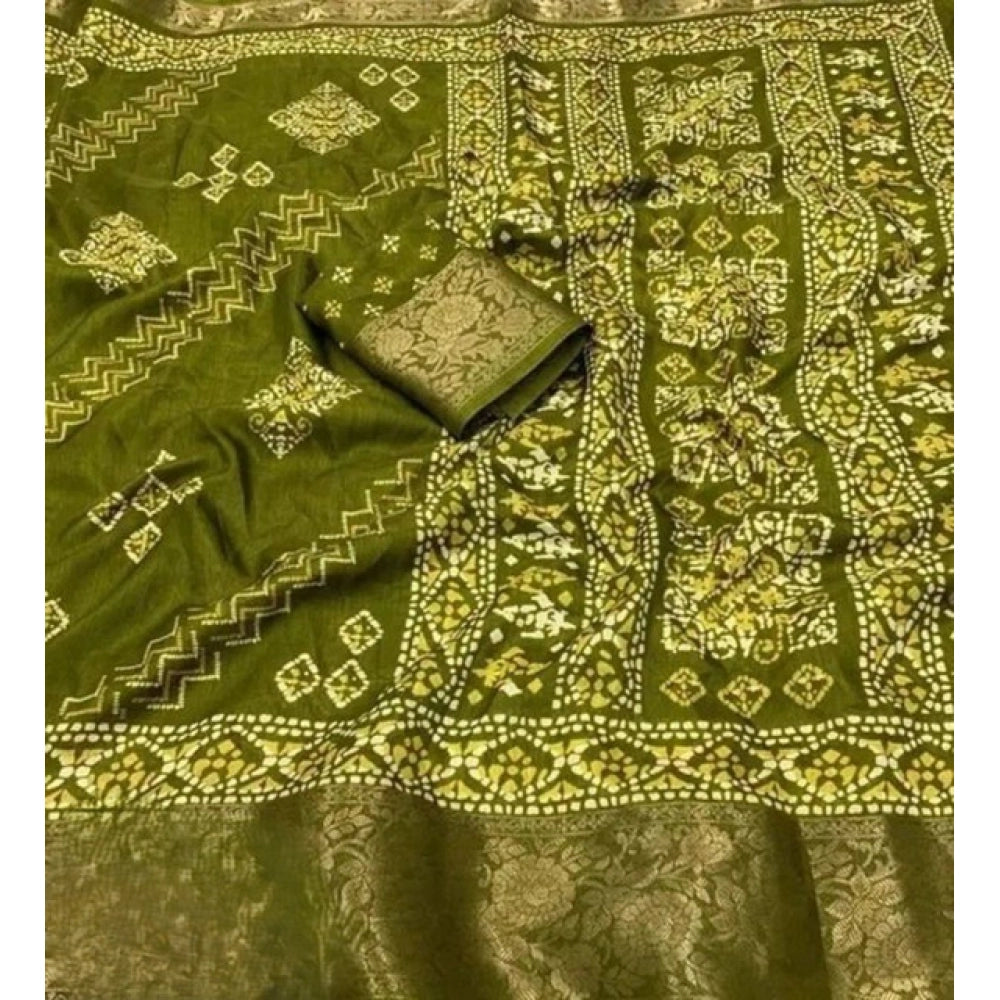 Women's Cotton Silk Printed Saree With Unstitched Blouse 5.5Mtr (Green)