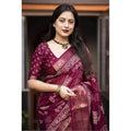 Women's Cotton Silk Printed Saree With Unstitched Blouse 5.5Mtr (Wine)