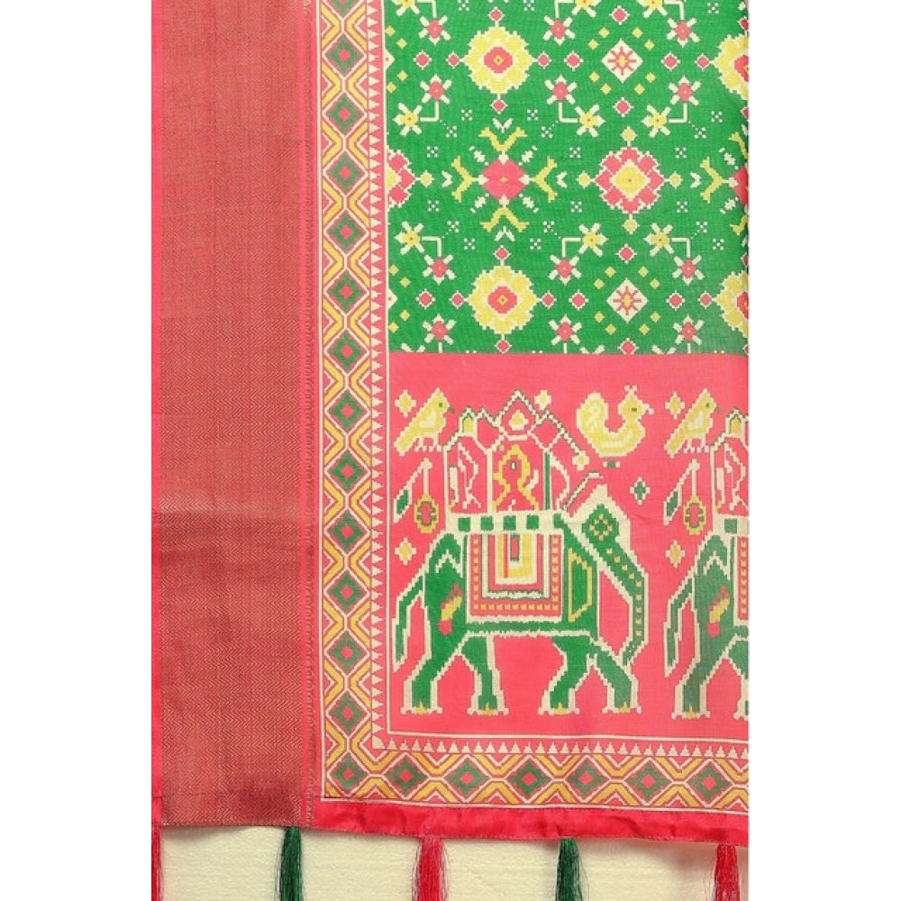 Women's Cotton Silk Printed Saree With Unstitched Blouse 5.5Mtr (Green)