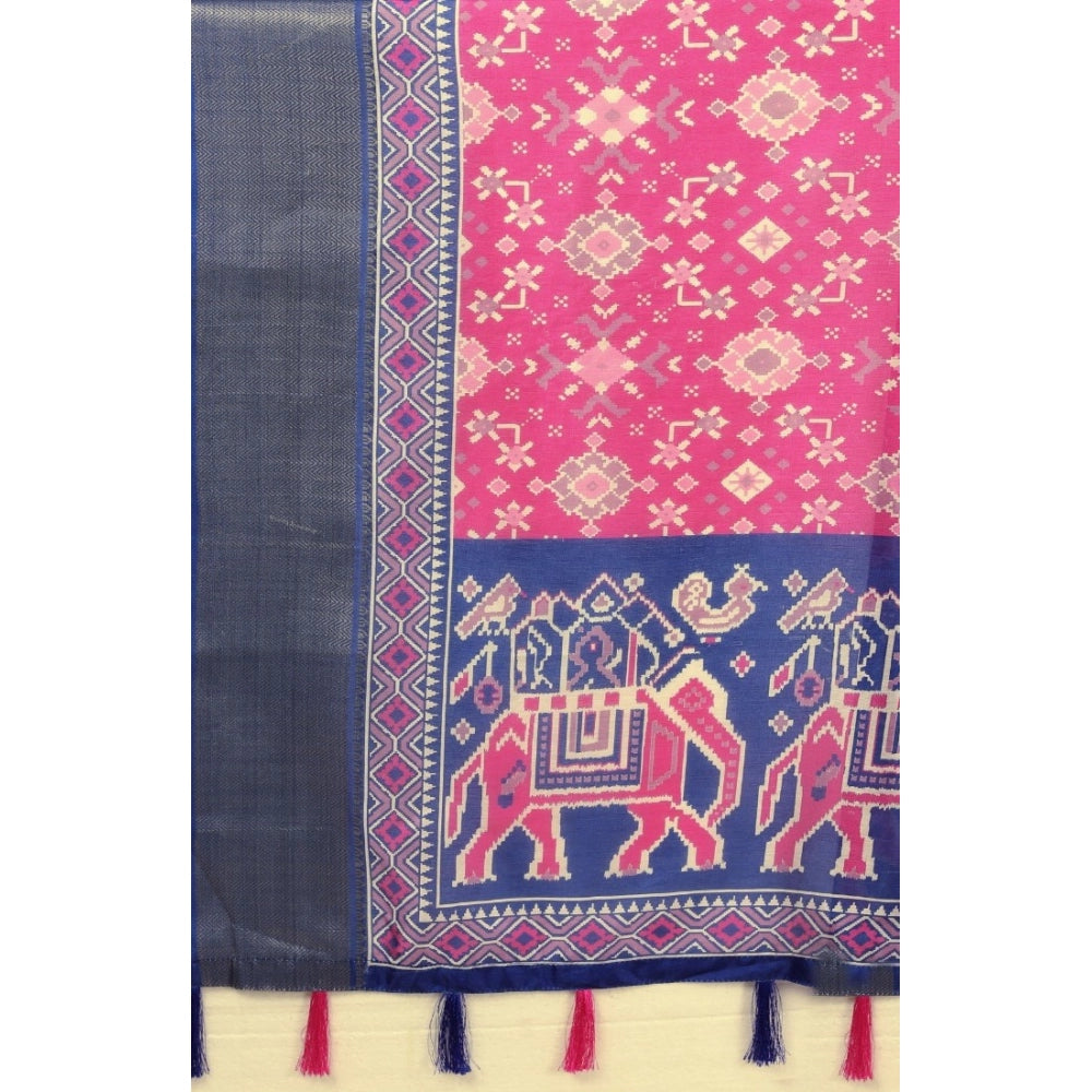 Women's Cotton Silk Printed Saree With Unstitched Blouse 5.5Mtr (Pink)