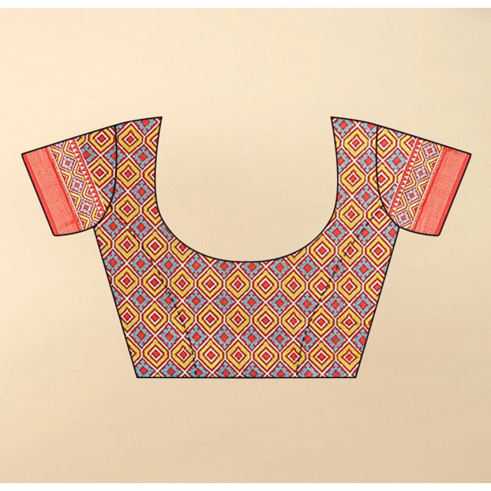 Women's Cotton Silk Printed Saree With Unstitched Blouse 5.5Mtr (Rama)
