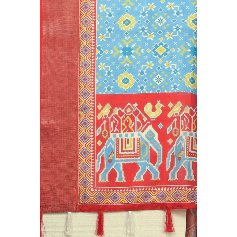 Women's Cotton Silk Printed Saree With Unstitched Blouse 5.5Mtr (Rama)