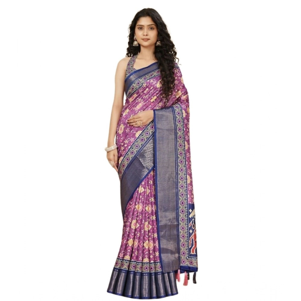 Women's Cotton Silk Printed Saree With Unstitched Blouse 5.5Mtr (Wine)
