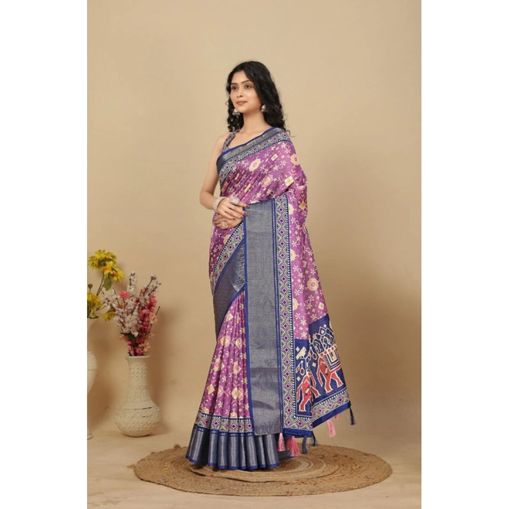 Women's Cotton Silk Printed Saree With Unstitched Blouse 5.5Mtr (Wine)