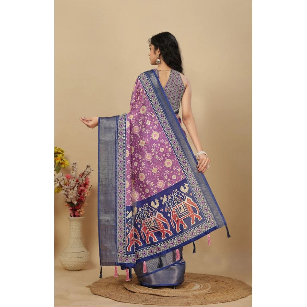Women's Cotton Silk Printed Saree With Unstitched Blouse 5.5Mtr (Wine)
