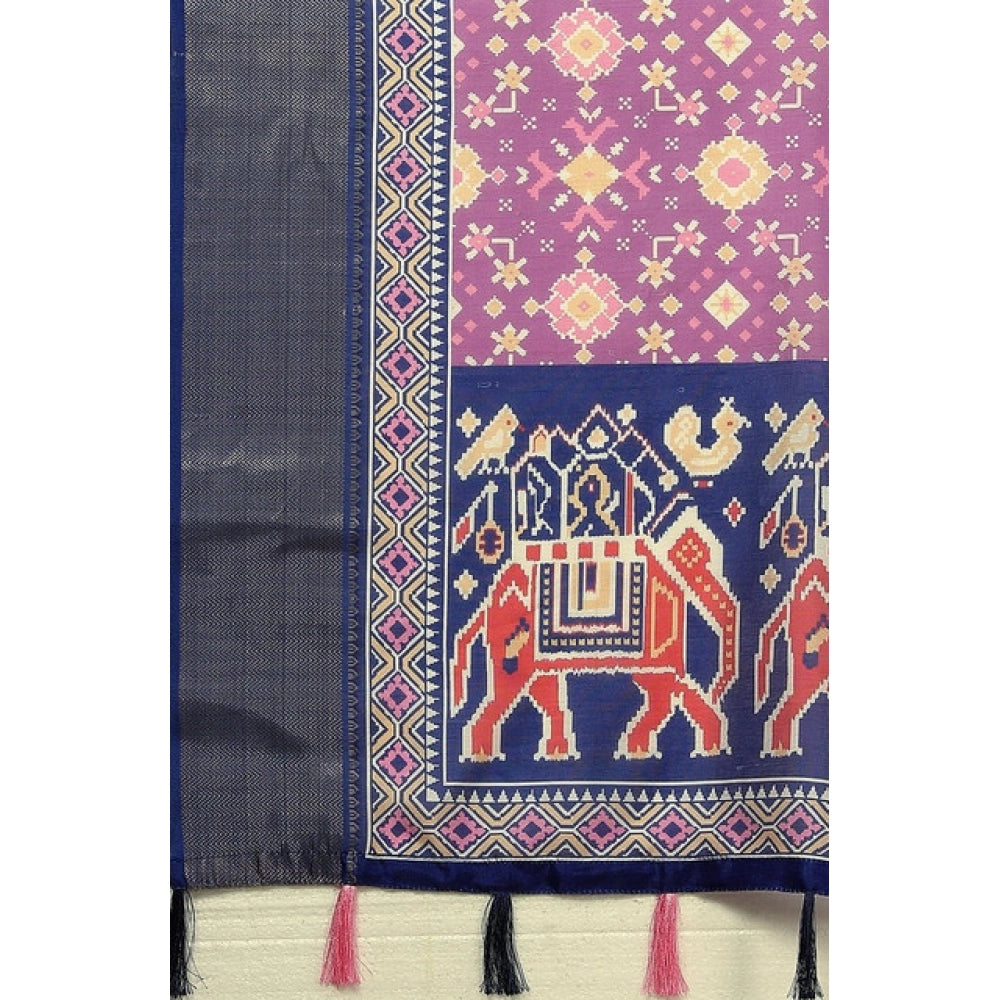 Women's Cotton Silk Printed Saree With Unstitched Blouse 5.5Mtr (Wine)