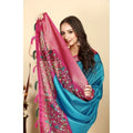 Women's Cotton Silk Printed Saree With Unstitched Blouse 5.5Mtr (Blue-Pink)
