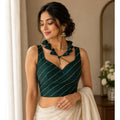 Women's Silk Embellished Sweetheart Neck Sleeveless Readymade Padded Blouse (Green, Size 38)