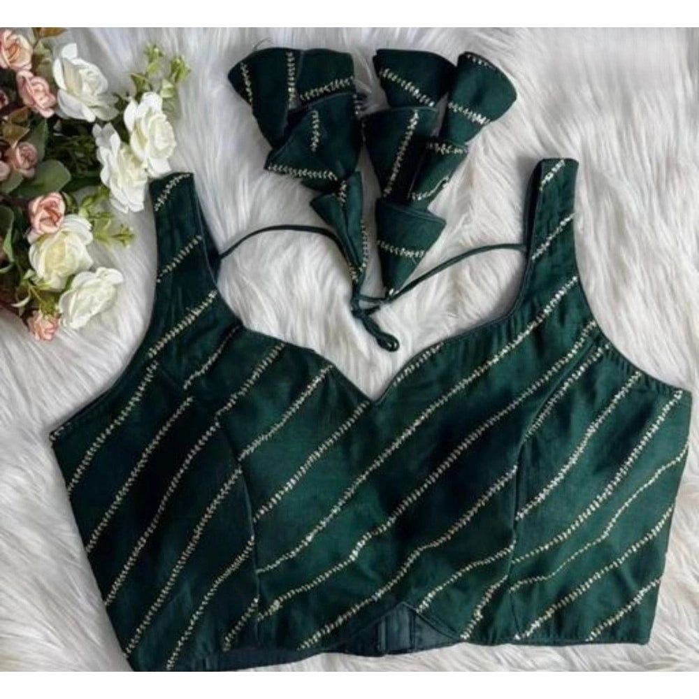 Women's Silk Embellished Sweetheart Neck Sleeveless Readymade Padded Blouse (Green, Size 38)