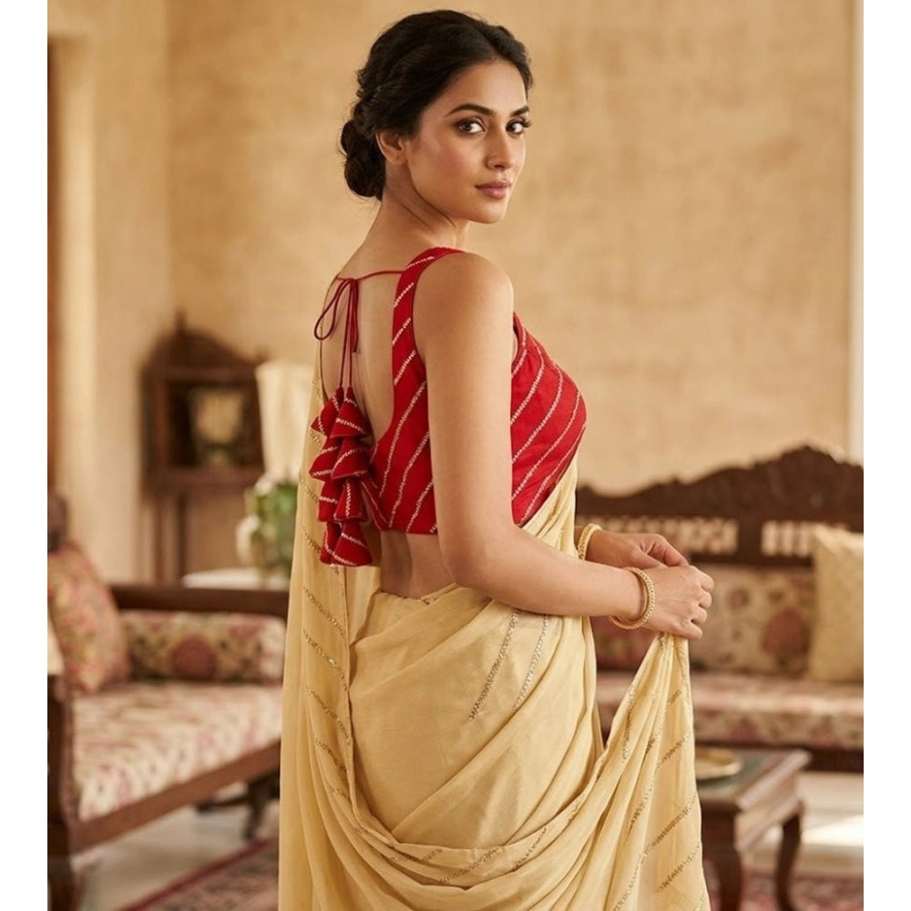 Women's Silk Embellished Sweetheart Neck Sleeveless Readymade Padded Blouse (Red, Size 38)
