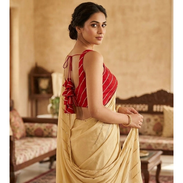 Women's Silk Embellished Sweetheart Neck Sleeveless Readymade Padded Blouse (Red, Size 38)