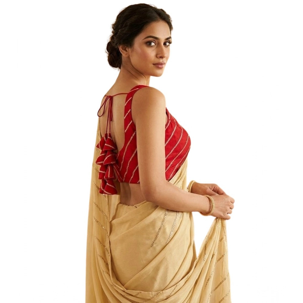 Women's Silk Embellished Sweetheart Neck Sleeveless Readymade Padded Blouse (Red, Size 38)