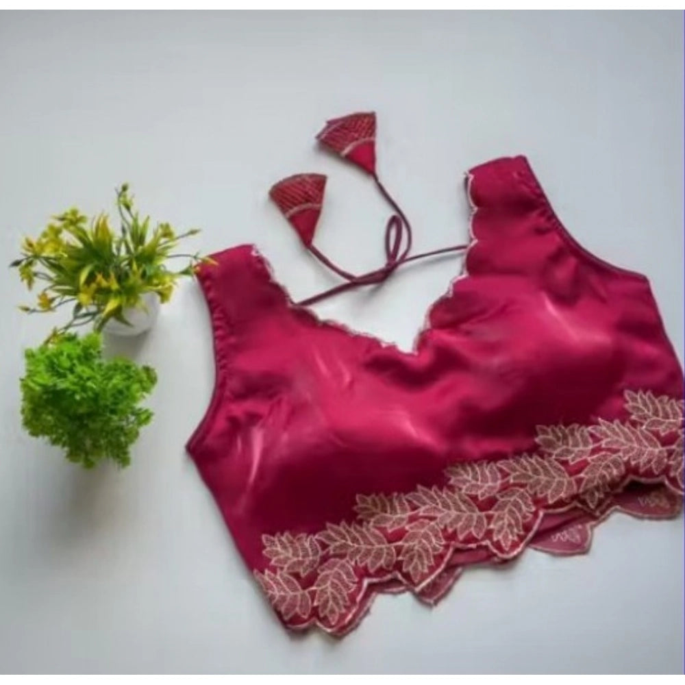 Women's Silk Embroidered Sweetheart Neck Sleeveless Readymade Padded Blouse (Pink, Size 38)