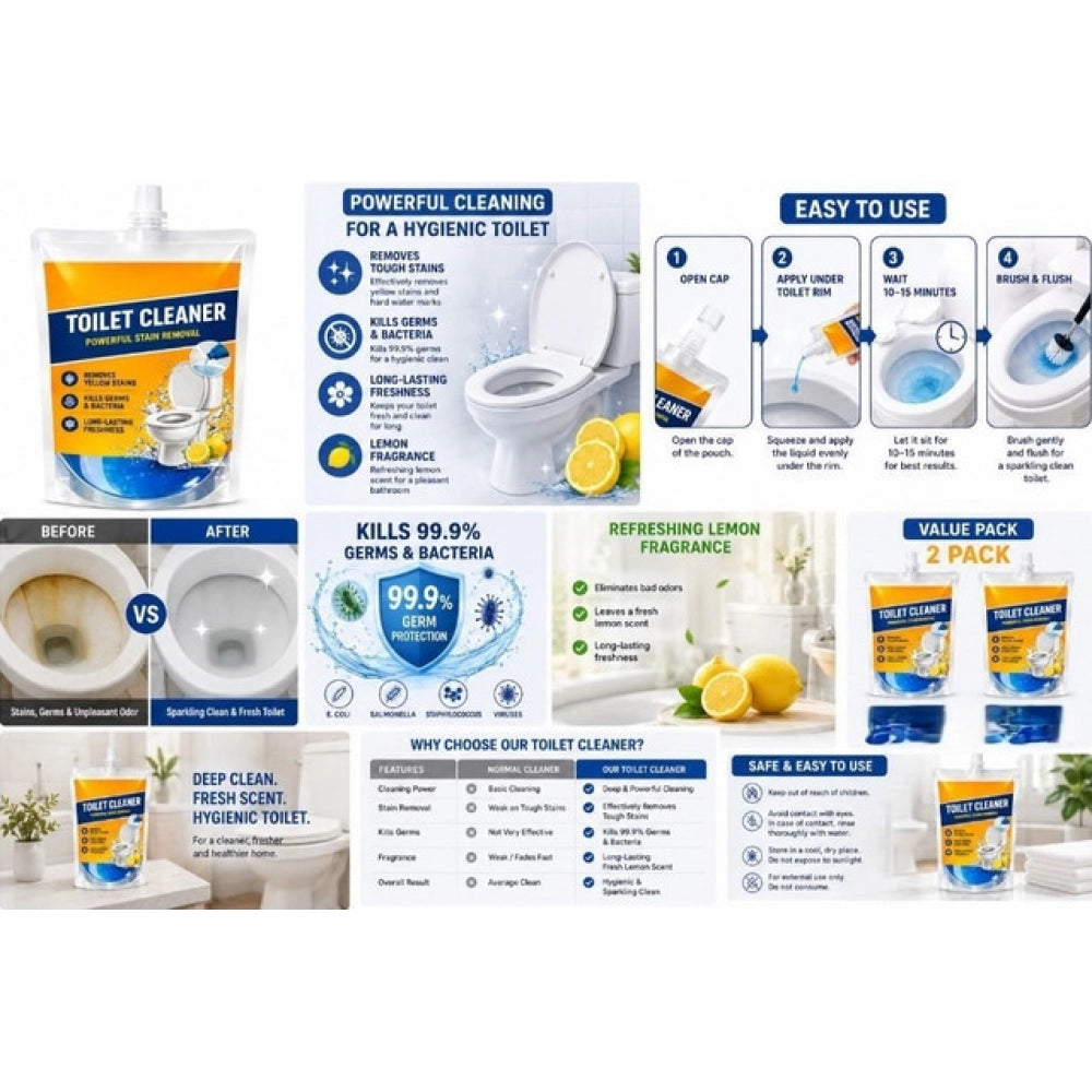 Pack of 2 Ultra Clean Toilet Gel Liquid Cleaner Pouches 100 ML