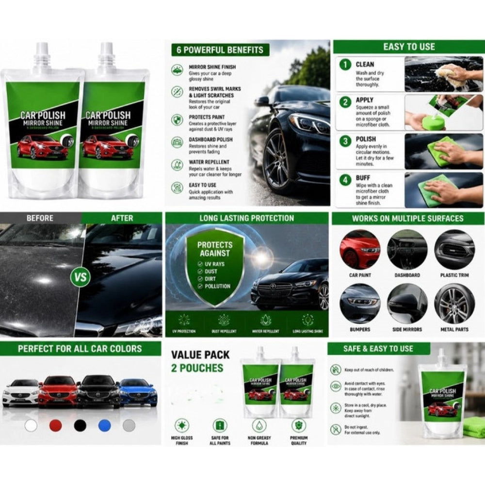 Pack of 2 Car and Bike Polish Mirror Shine Liquid Pouches 100 ML