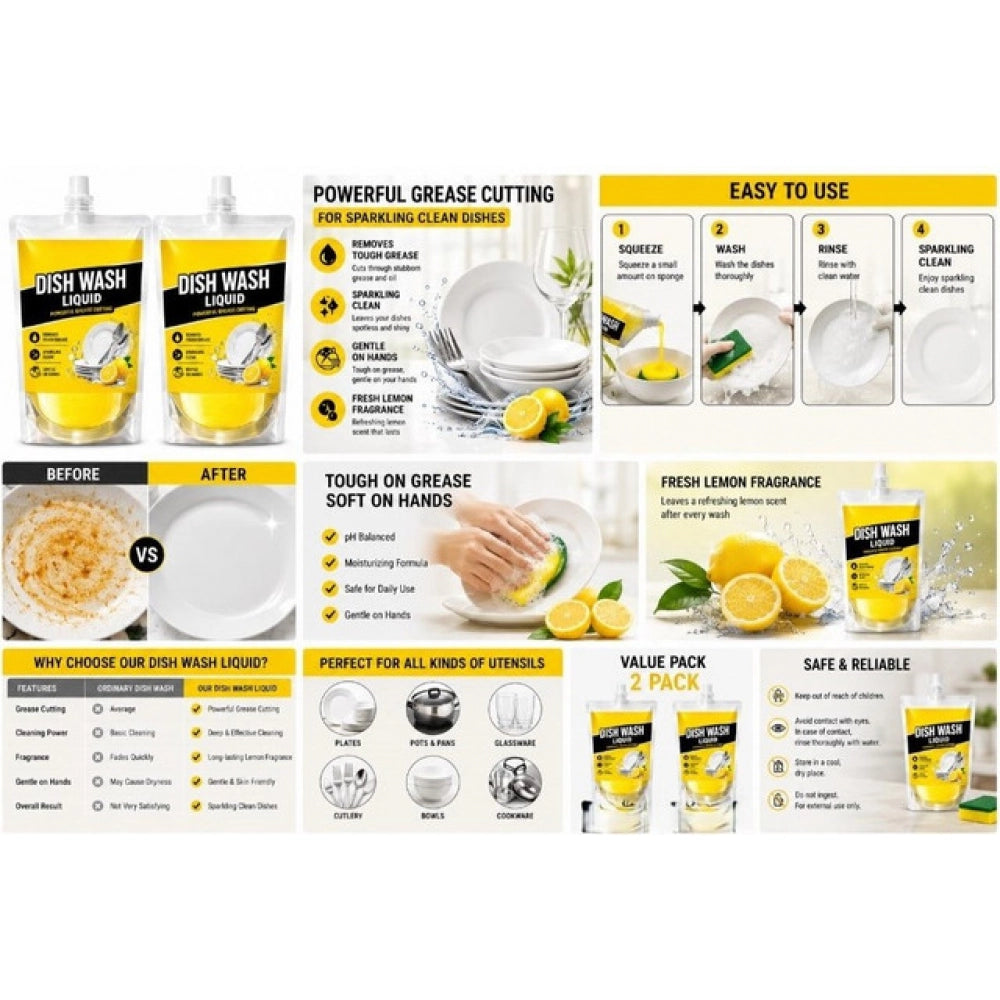 Pack of 2 Kitchen Cleaning Dishwash Liquid Pouches 100 ML