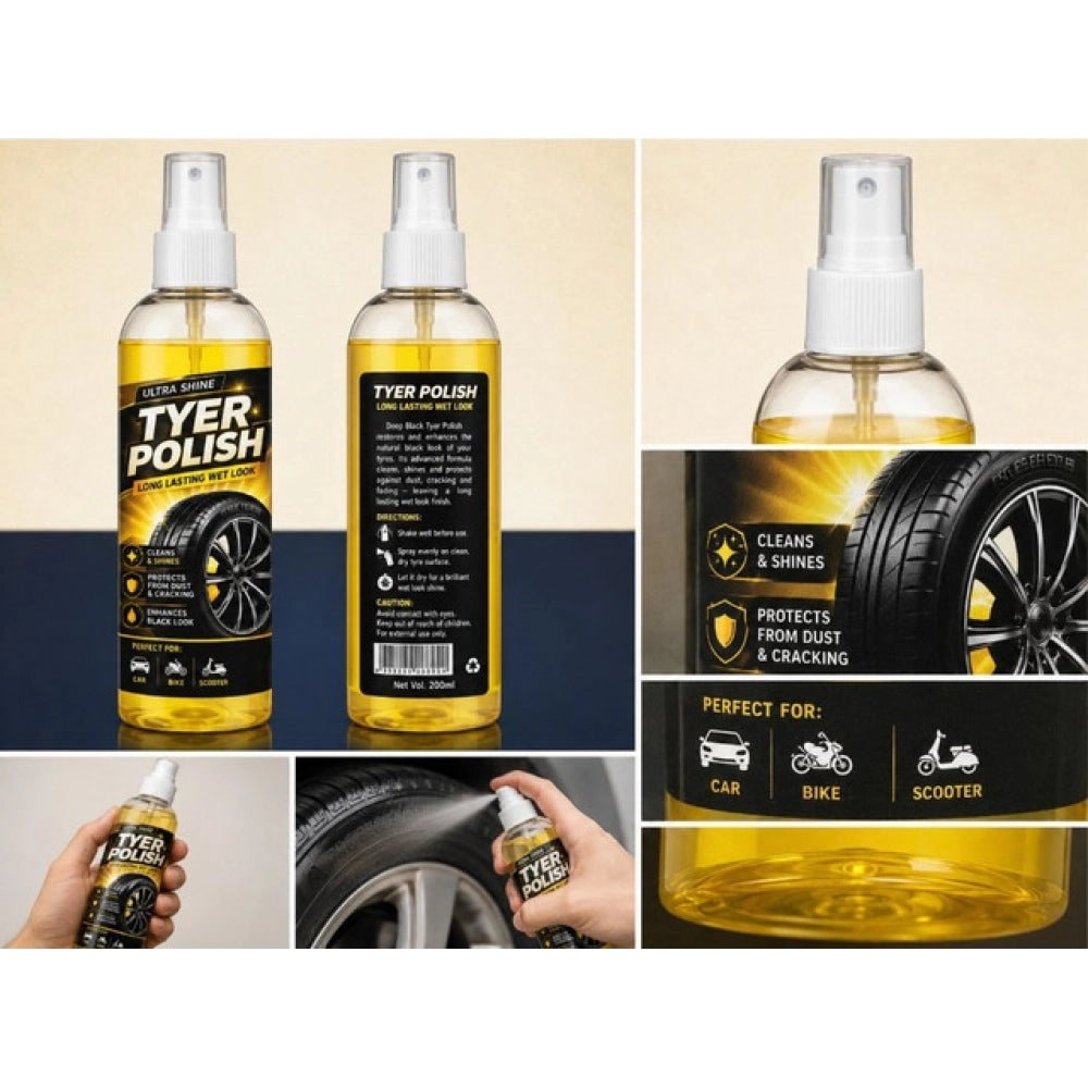 Pack of 2 Deep Black Tyer Polish Liquid Spray Bottle 100 ML
