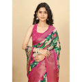 Women's Cotton Silk Floral Printed Saree With Unstitched Blouse 5.5Mtr (Green)
