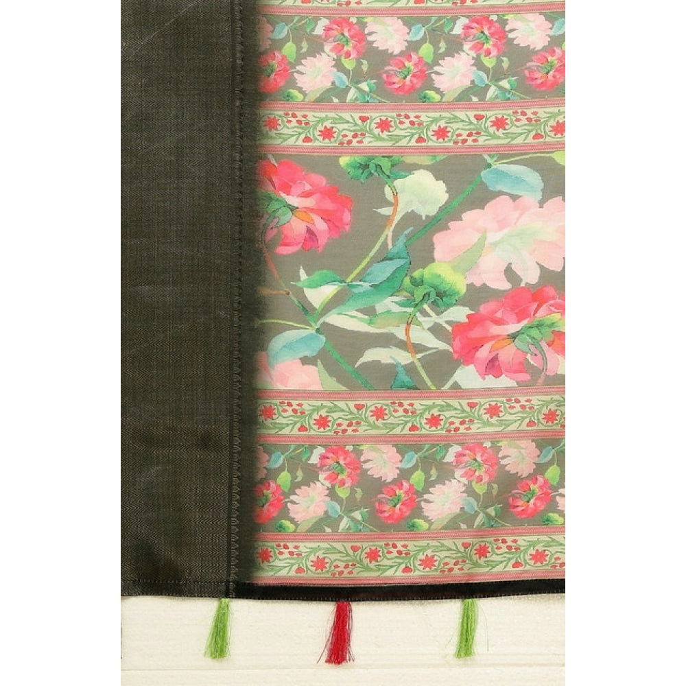 Women's Cotton Silk Floral Printed Saree With Unstitched Blouse 5.5Mtr (Grey)
