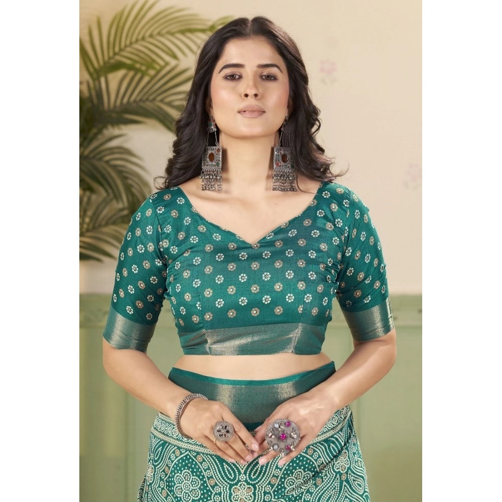 Women's Cotton Silk Floral Printed Saree With Unstitched Blouse 5.5Mtr (Teal)