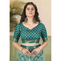 Women's Cotton Silk Floral Printed Saree With Unstitched Blouse 5.5Mtr (Teal)