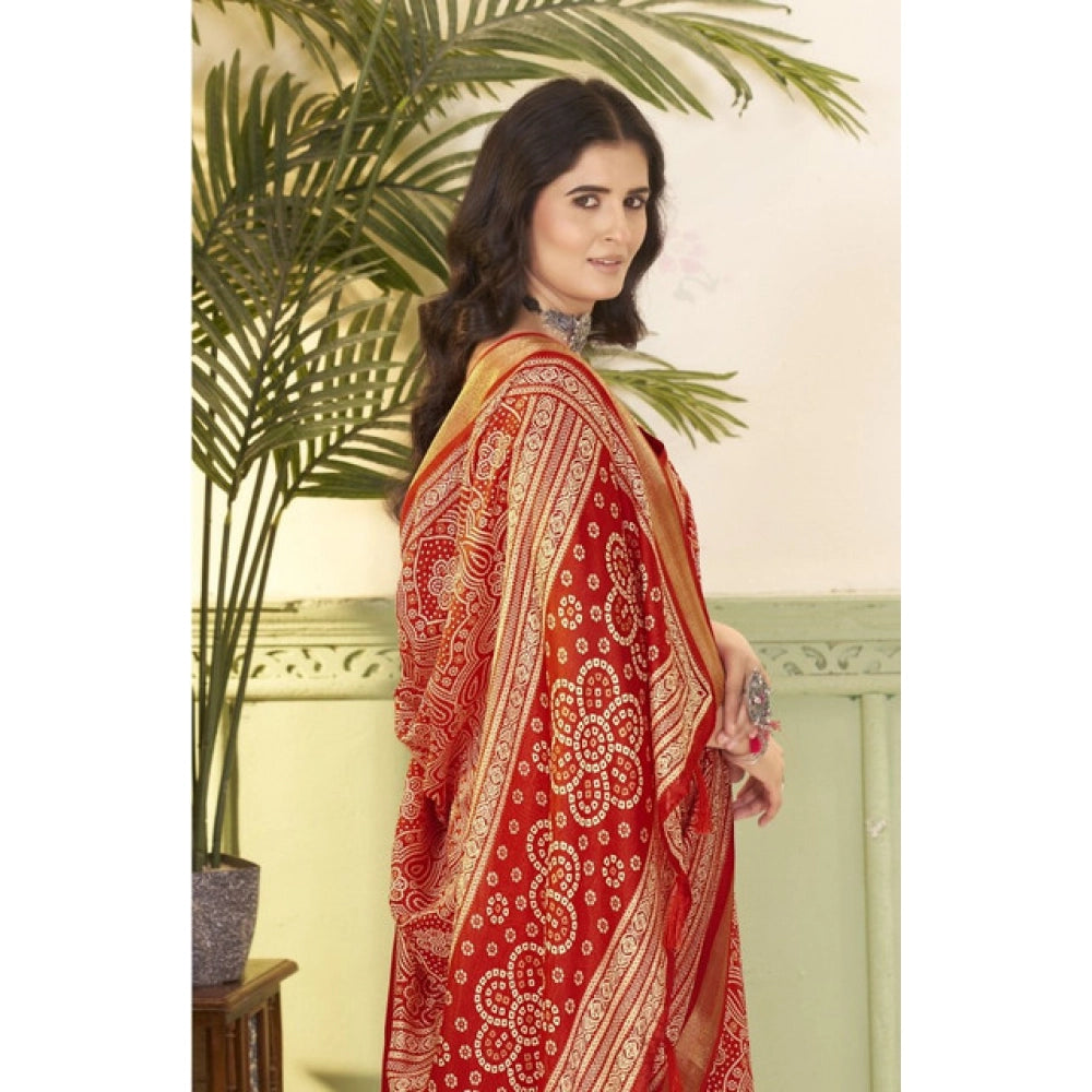 Women's Cotton Silk Floral Printed Saree With Unstitched Blouse 5.5Mtr (Red)