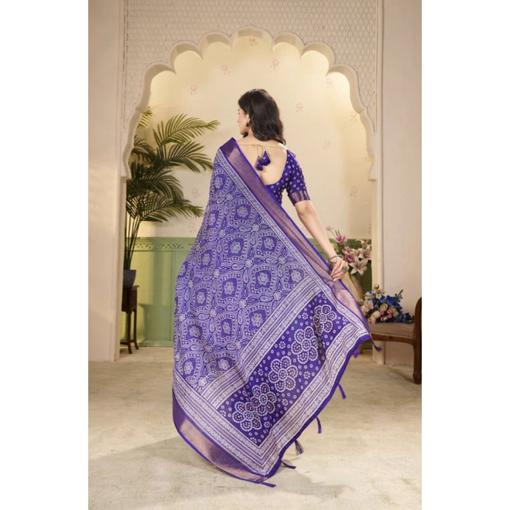Women's Cotton Silk Floral Printed Saree With Unstitched Blouse 5.5Mtr (Royal Blue)