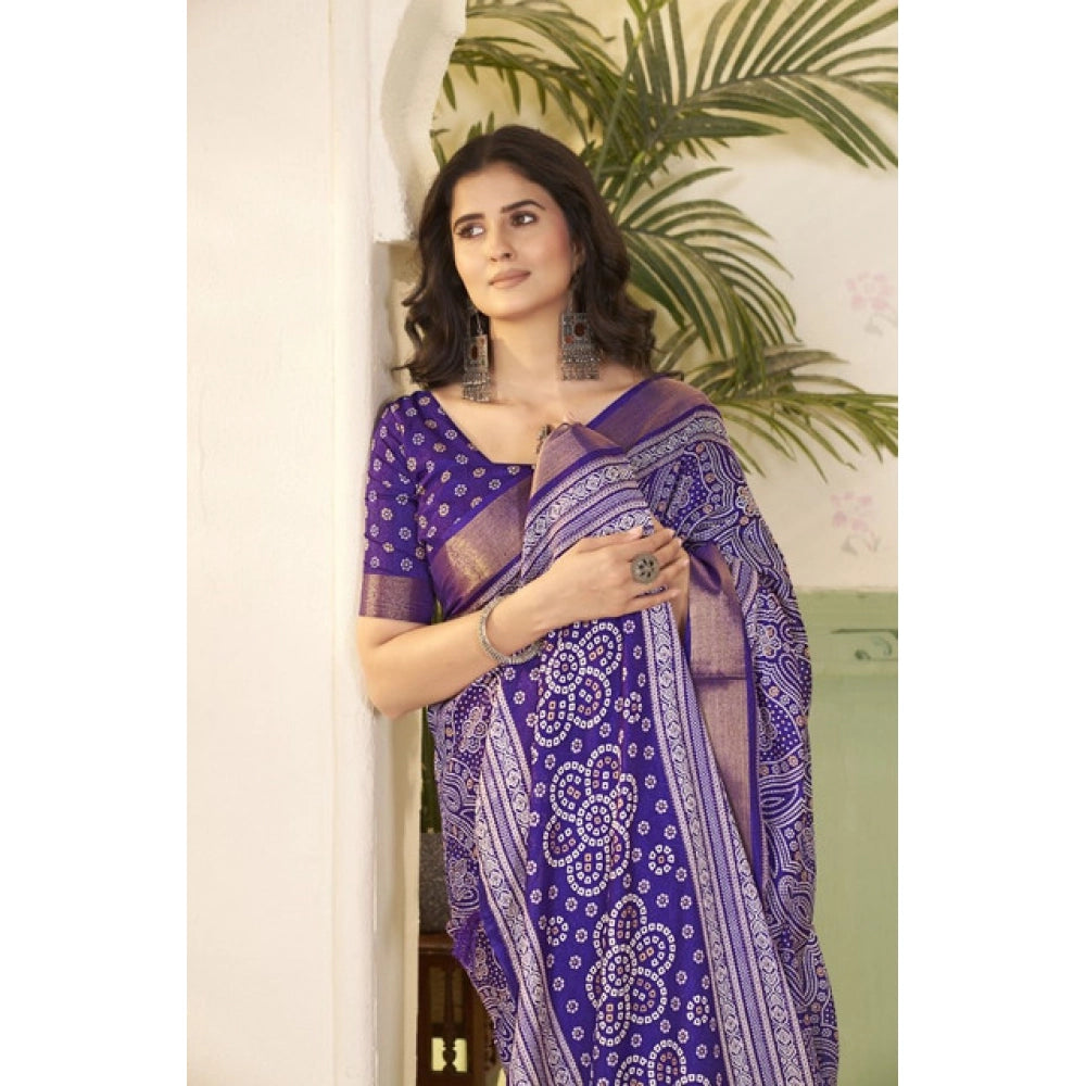 Women's Cotton Silk Floral Printed Saree With Unstitched Blouse 5.5Mtr (Royal Blue)