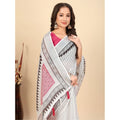 Women's Linen Printed Saree With Unstitched Blouse 5.5Mtr (Multicolor)