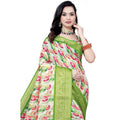 Women's Cotton Silk Floral Printed Saree With Unstitched Blouse 5.5Mtr (Green-White)
