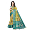 Women's Cotton Silk Floral Printed Saree With Unstitched Blouse 5.5Mtr (Yellow)