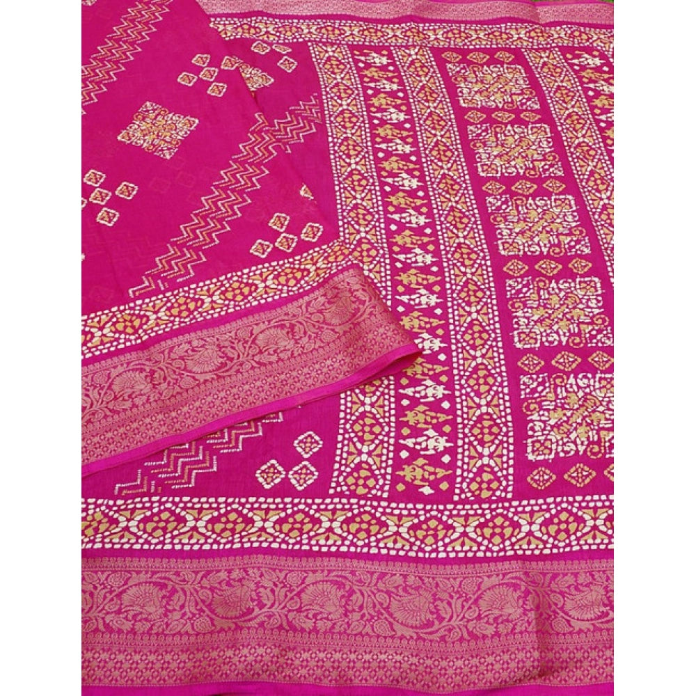 Women's Cotton Silk Printed Saree With Unstitched Blouse 5.5Mtr (Pink)