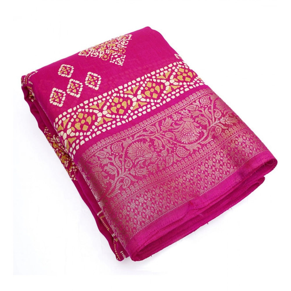 Women's Cotton Silk Printed Saree With Unstitched Blouse 5.5Mtr (Pink)