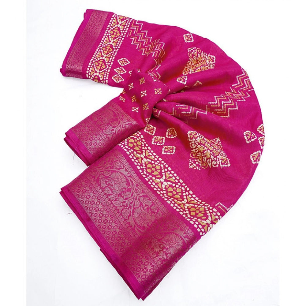 Women's Cotton Silk Printed Saree With Unstitched Blouse 5.5Mtr (Pink)