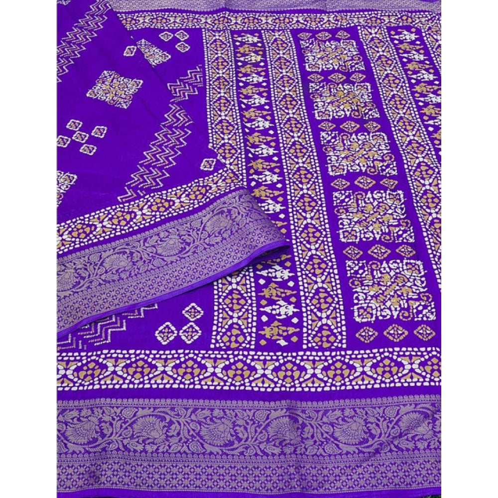 Women's Cotton Silk Printed Saree With Unstitched Blouse 5.5Mtr (Royal Blue)