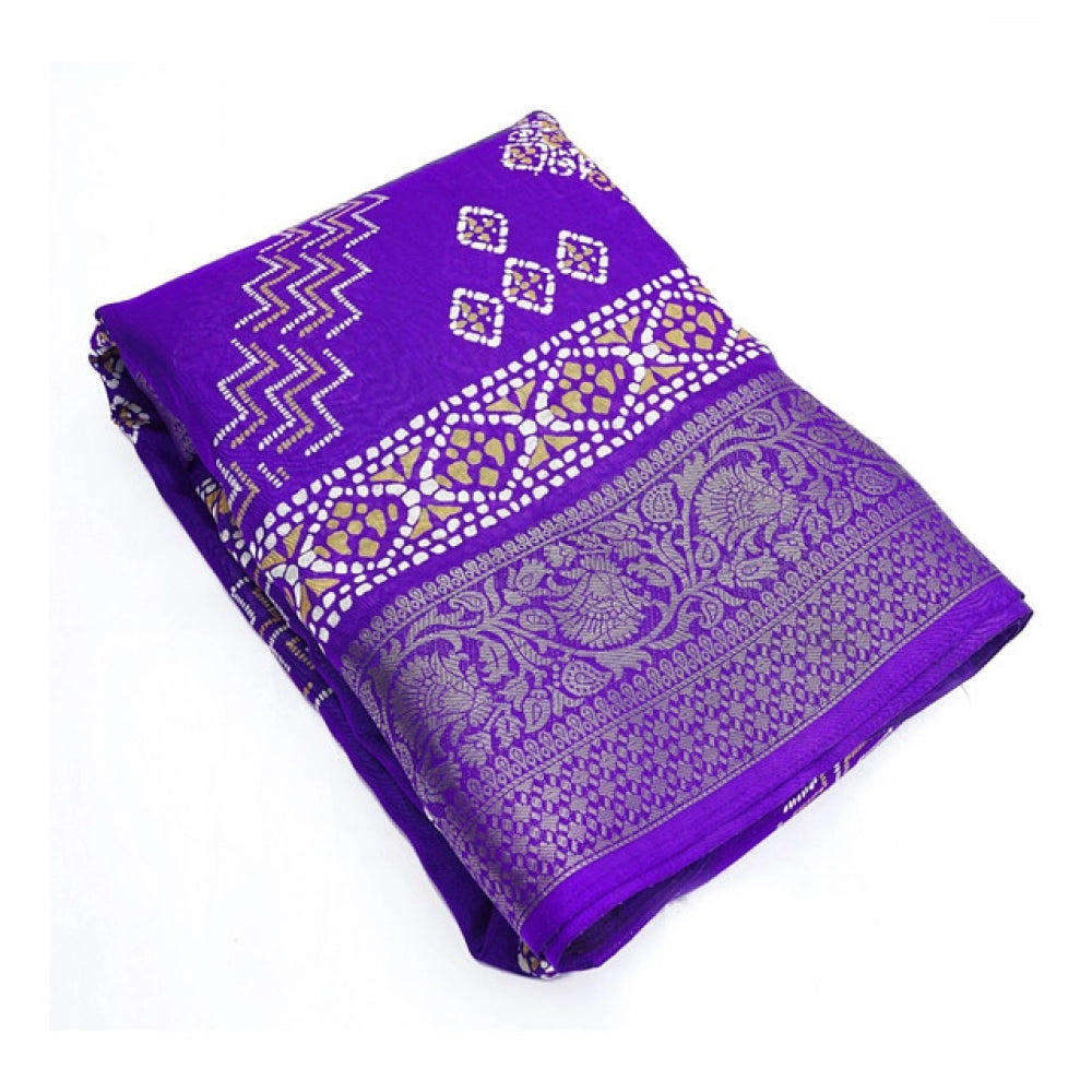 Women's Cotton Silk Printed Saree With Unstitched Blouse 5.5Mtr (Royal Blue)