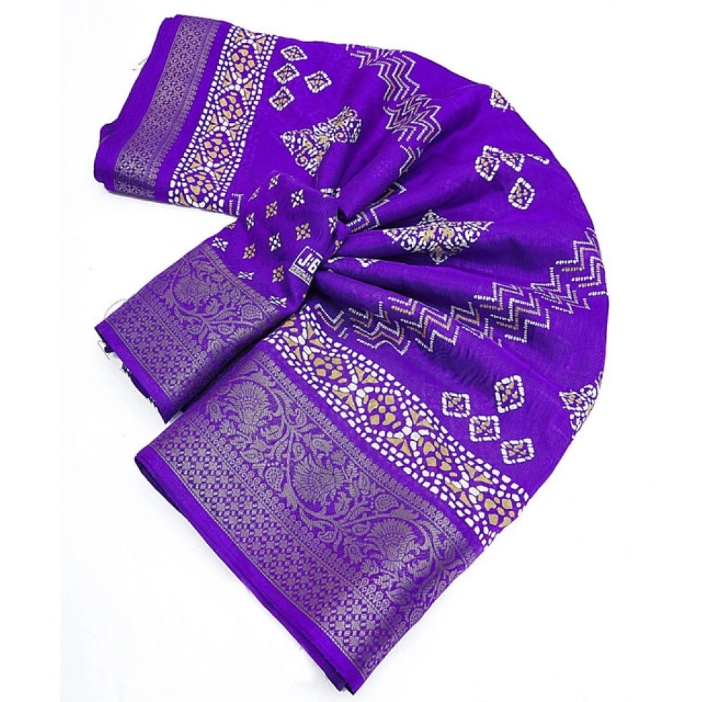 Women's Cotton Silk Printed Saree With Unstitched Blouse 5.5Mtr (Royal Blue)