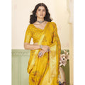 Women's Cotton Silk Printed Saree With Unstitched Blouse 5.5Mtr (Yellow)