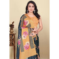 Women's Cotton Silk Floral Printed Saree With Unstitched Blouse 5.5Mtr (Blue)