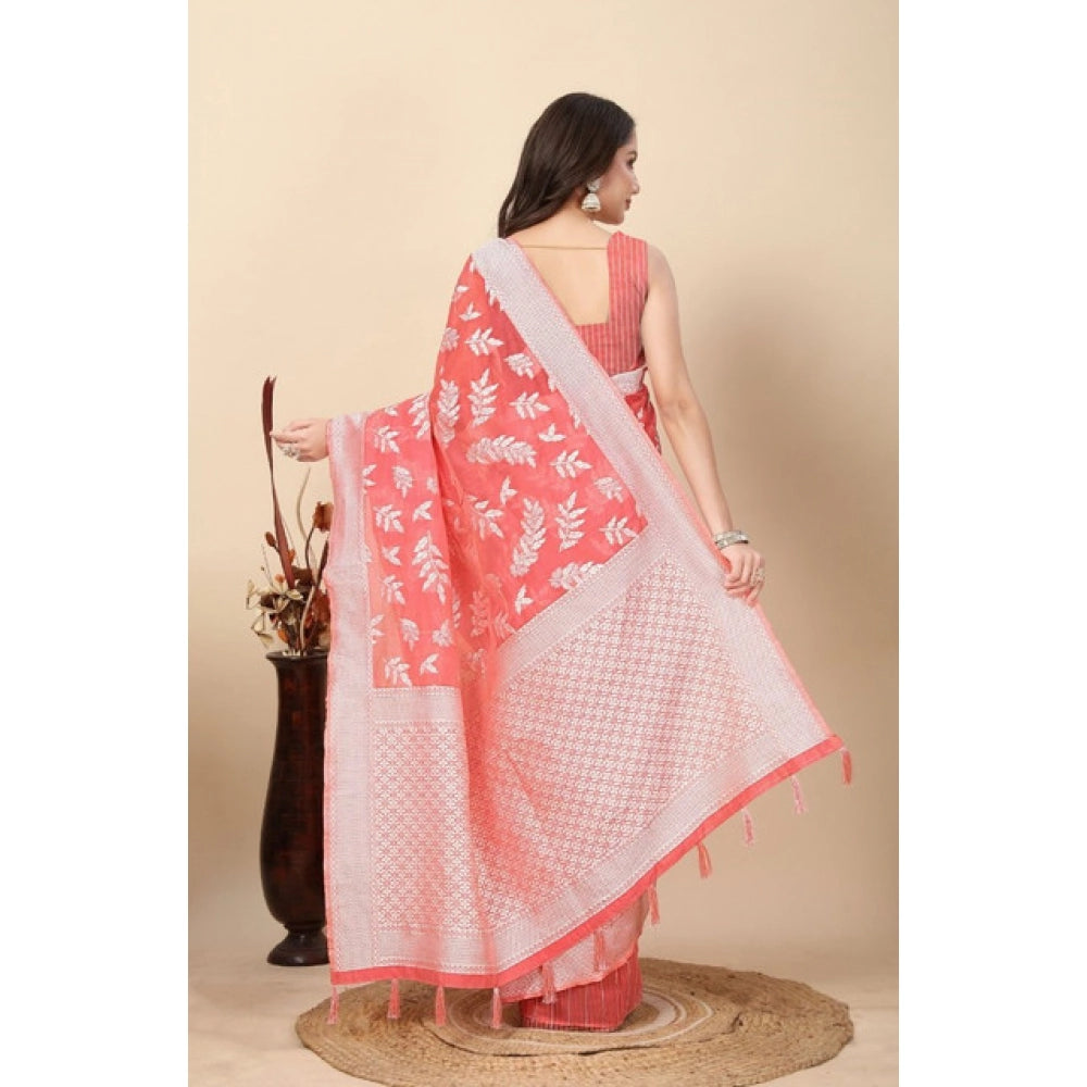 Women's Art Silk Jacquard Printed Saree With Unstitched Blouse 5.5Mtr (Peach)