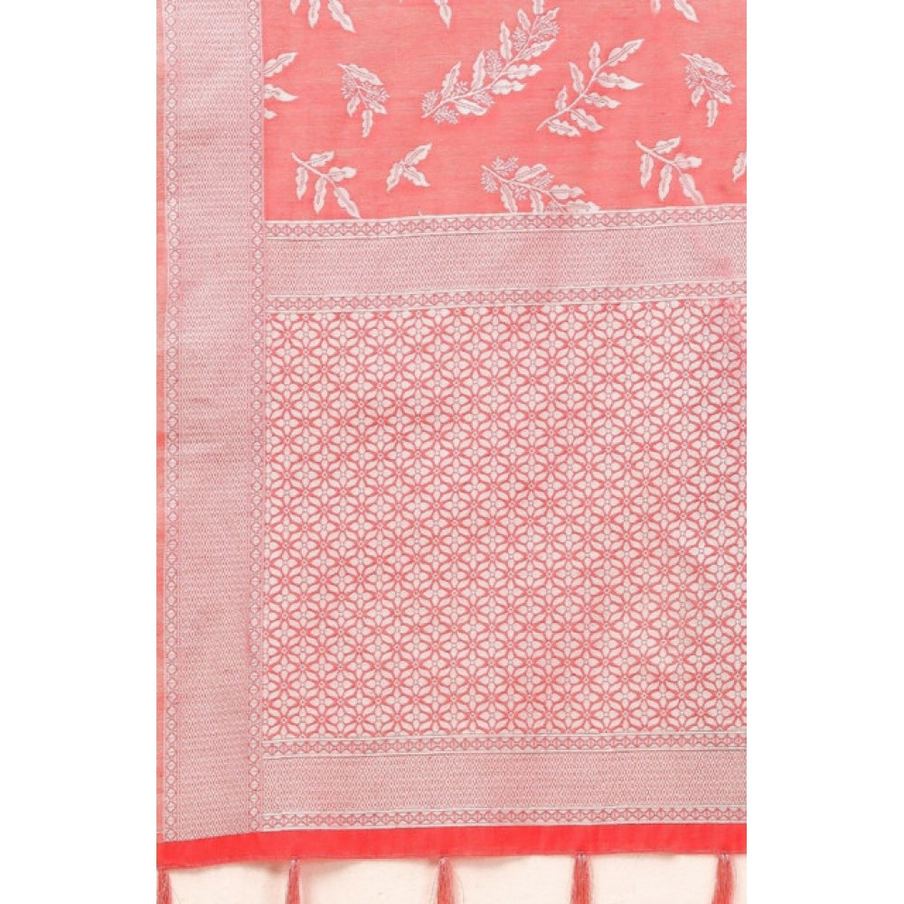 Women's Art Silk Jacquard Printed Saree With Unstitched Blouse 5.5Mtr (Peach)