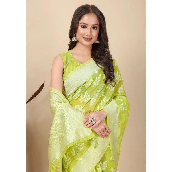 Women's Art Silk Jacquard Printed Saree With Unstitched Blouse 5.5Mtr (Light Green)