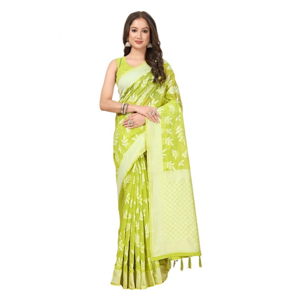 Women's Art Silk Jacquard Printed Saree With Unstitched Blouse 5.5Mtr (Light Green)