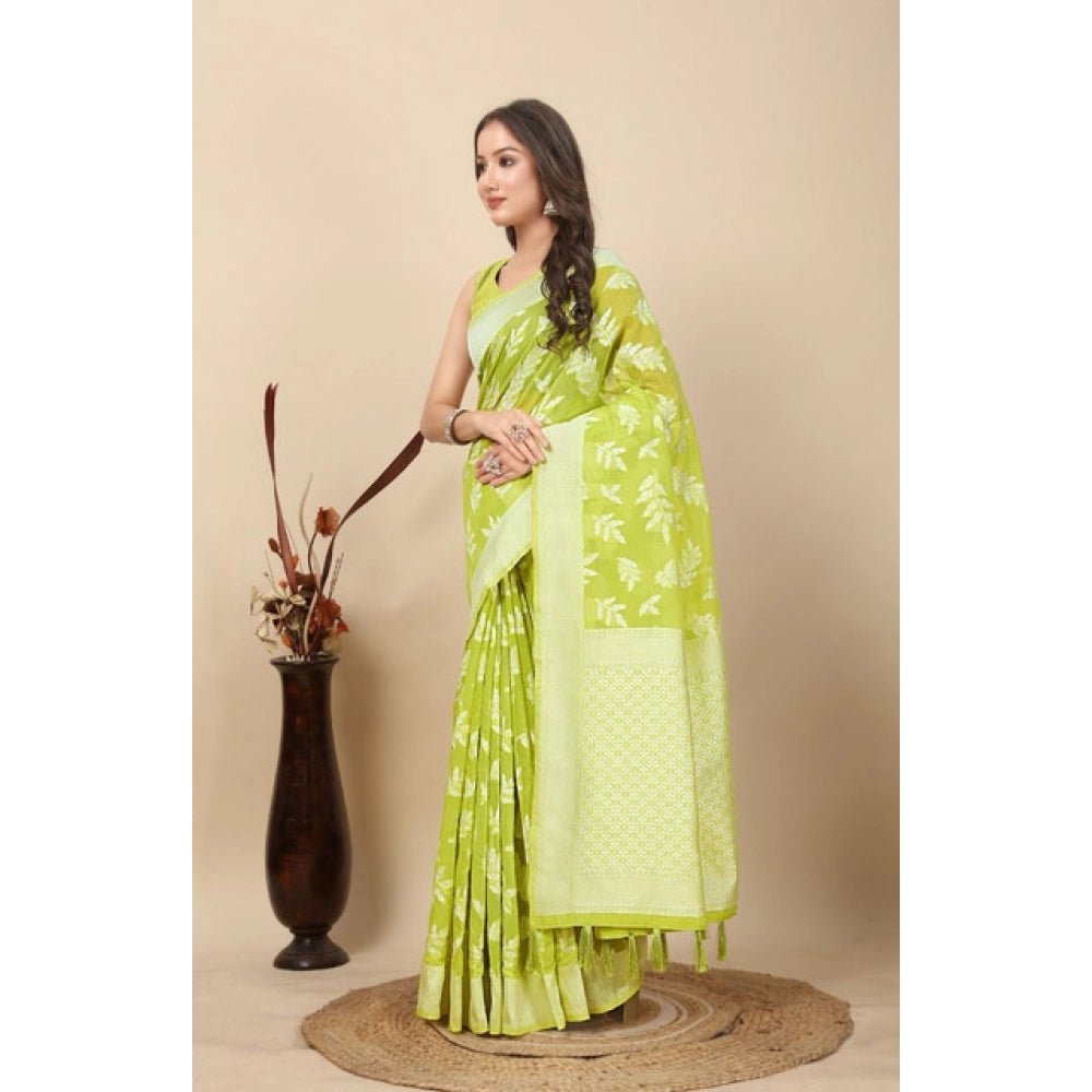 Women's Art Silk Jacquard Printed Saree With Unstitched Blouse 5.5Mtr (Light Green)