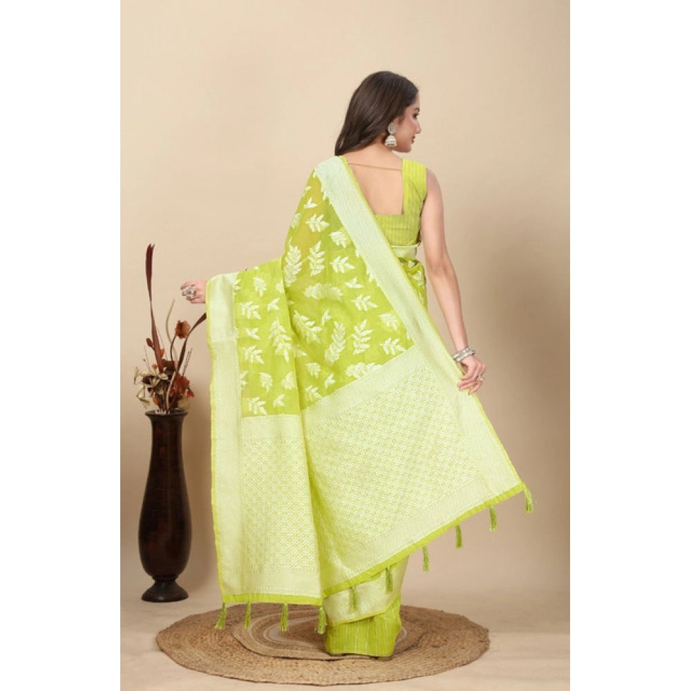Women's Art Silk Jacquard Printed Saree With Unstitched Blouse 5.5Mtr (Light Green)