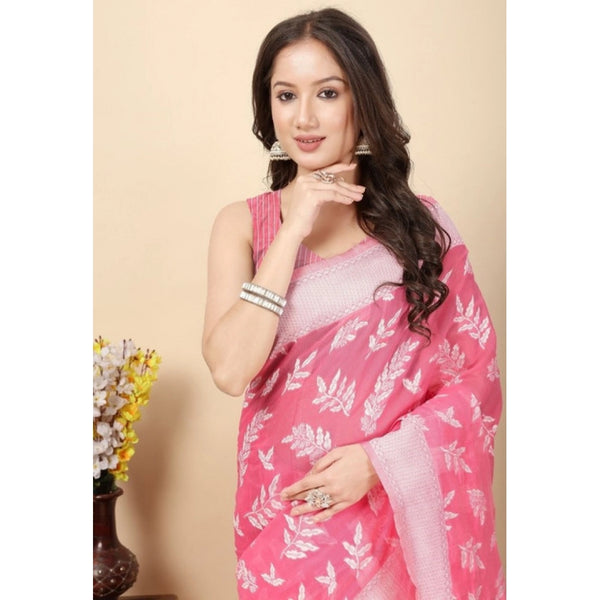 Women's Art Silk Jacquard Printed Saree With Unstitched Blouse 5.5Mtr (Pink)