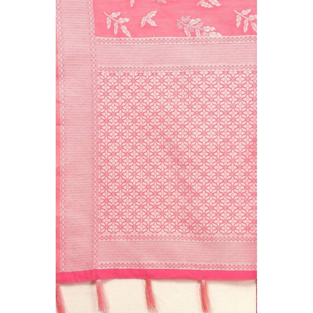 Women's Art Silk Jacquard Printed Saree With Unstitched Blouse 5.5Mtr (Pink)