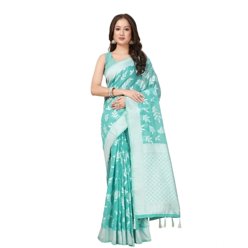 Women's Art Silk Jacquard Printed Saree With Unstitched Blouse 5.5Mtr (Sky Blue)