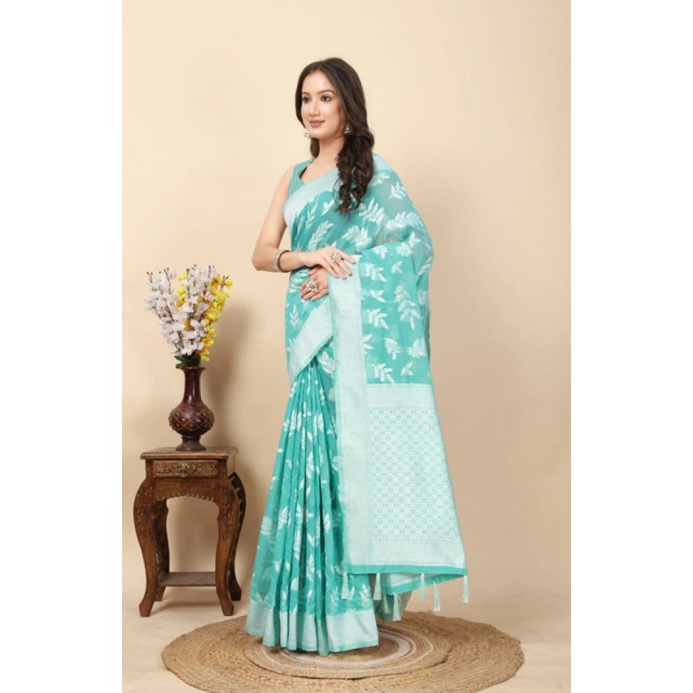 Women's Art Silk Jacquard Printed Saree With Unstitched Blouse 5.5Mtr (Sky Blue)